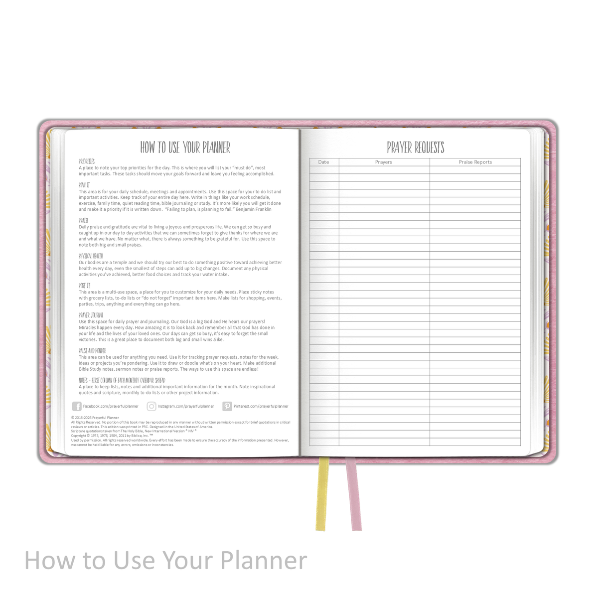 2026 &quot;Weekly&quot; Soft Cover PINK - Prayerful Planner Dated
