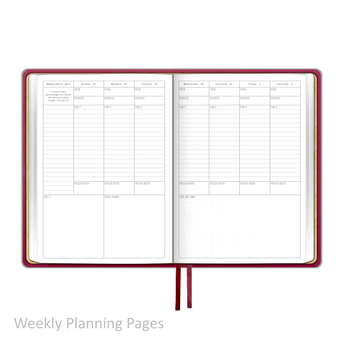 2027 "Weekly" Planner - "DATED" Soft Cover Red