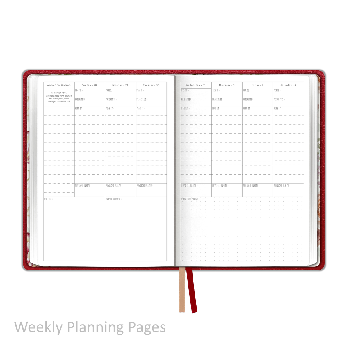 2026 &quot;Weekly&quot; Soft Cover CRIMSON - Prayerful Planner Dated